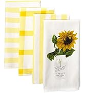 PERLLI Kitchen Dish Towels 4 Pack 22.5 X 16 Inches Decorative Towel Set Yellow and Lemon Print Su...