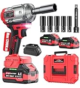 Cordless Impact Wrench, 1200Nm(900 Ft-lbs)1/2" Brushless Impact Gun, 2x4.0AH Batteries Electric I...