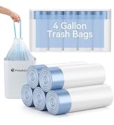 FRESHLIX Small Drawstring Trash Bags 4 Gallon Bathroom Trash Can Liners 75 Count White Garbage Ba...