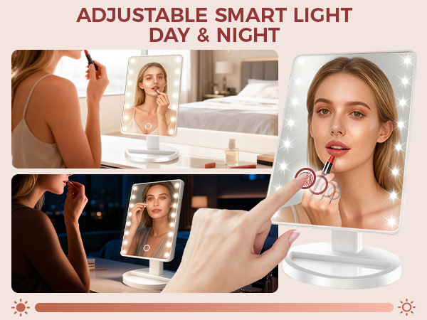 lighted makeup mirror adjustable brightness for daytime makeup and nighttime skincare with memory