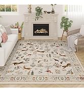 Rugcomf Living Room Rug 5x7 Rug Machine Washable Boho Area Rug Non Slip Floral Animal Vintage Low...