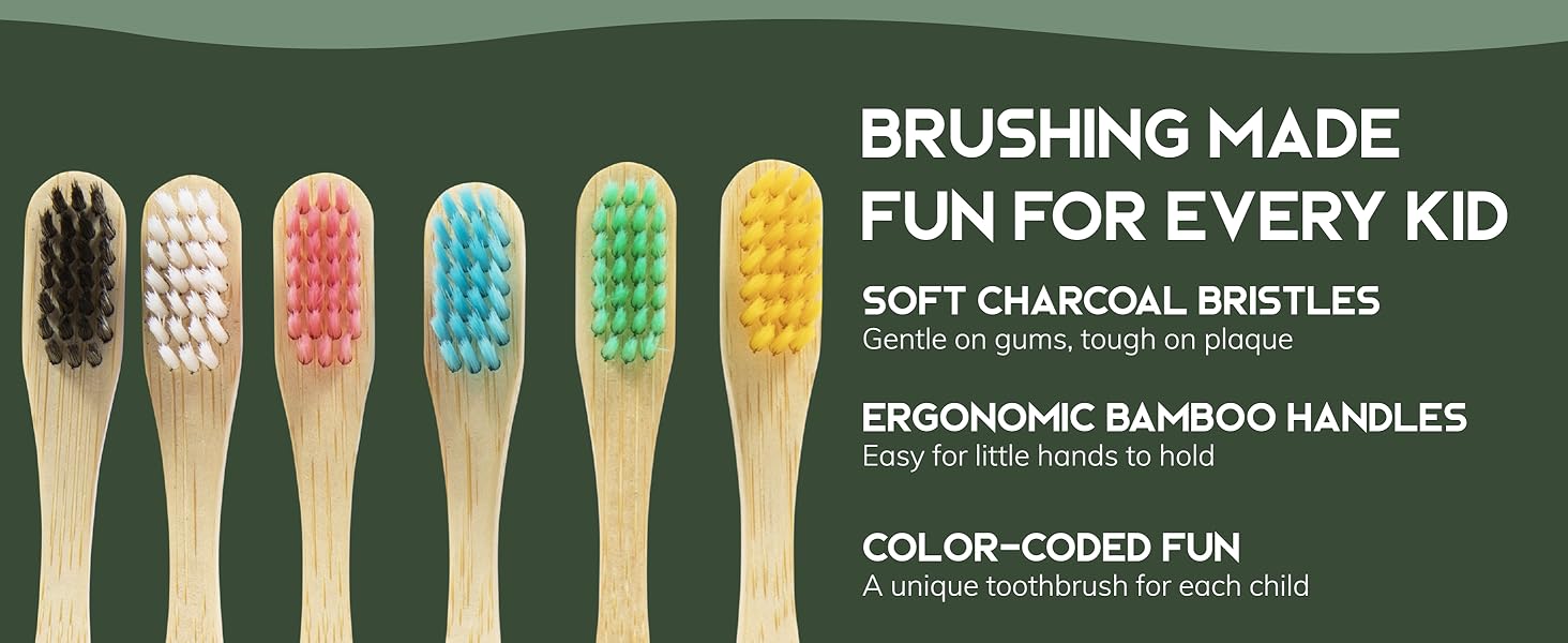Greenzla Kids Bamboo Toothbrushes Organic Sustainable Dental Care Ergonomic Soft Charcoal Bristles