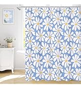 Litabel Blue Daisy Floral Shower Curtain, Boho Spring Flower Shower Curtain for Girly Bathroom, M...