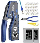RJ45 Crimp Tool Kit Pass Through Ethernet Cat6 Cat6a Cat5e Crimping Tool with 20PCS Cat6 Pass-Thr...