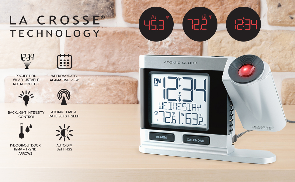 Lacrosse, la crosse, 616-12667, projection, atomic, self-set, alarm clock, time, digital, temp
