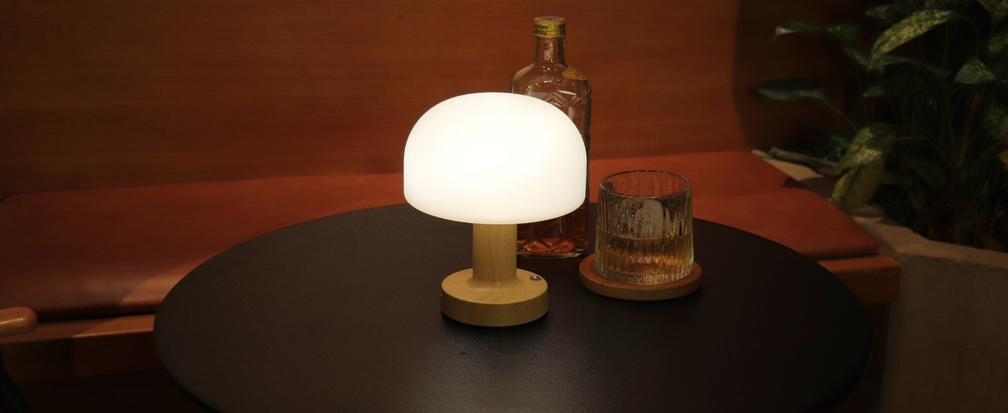 small mushroom LED table lamp rechargeable and cordless