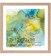 QOTIB Wood 12x12 Frame Natural Beige with 10x10 Mat, for 30 x 30cm Diamond Art Painting, Display ...