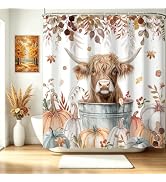Mocsicka Fall Shower Curtain Funny Highland Cow Bath Curtain 72 X 72 Inch | Waterproof Washable A...