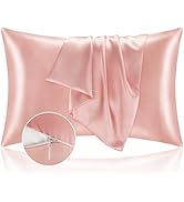 BEDELITE Satin Pillowcase with Zipper 2 Pack, Coral Pillow Cases Standard Size, Super Soft and Co...