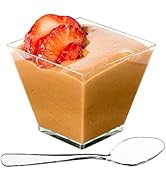 DLux 50 x 3.5oz Square Mini Dessert Cups with Spoons, Clear Plastic Parfait Appetizer Cup - Small...