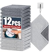 Navona 12 Pcs New Upgrade Steel Wire Dishcloth,Dry and Wet Dual-Use Steel Wire Cleaning Cloth,Pow...