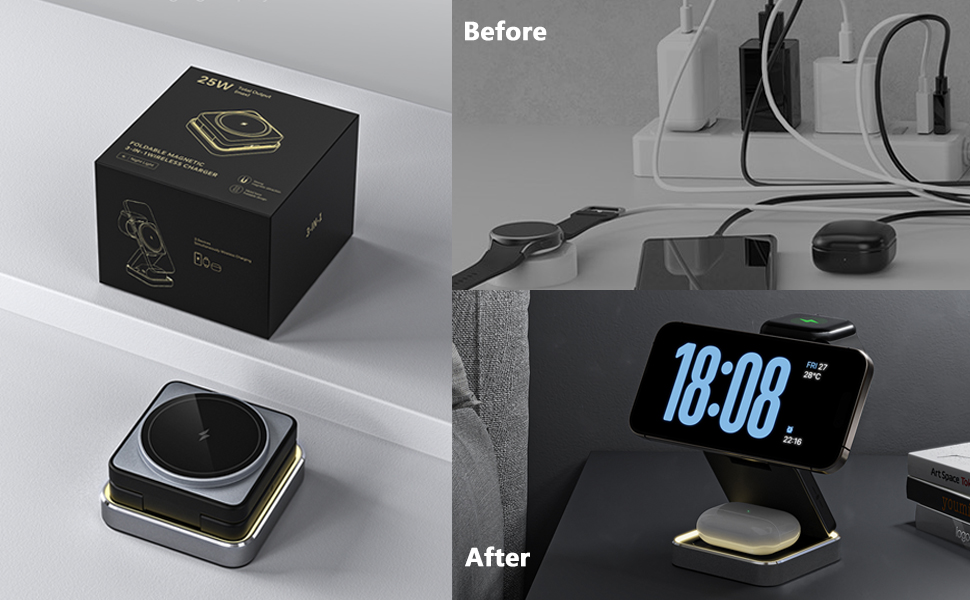 Wireless Charger for iPhone&amp;Apple Watch, Foldable Wireless Charging Station