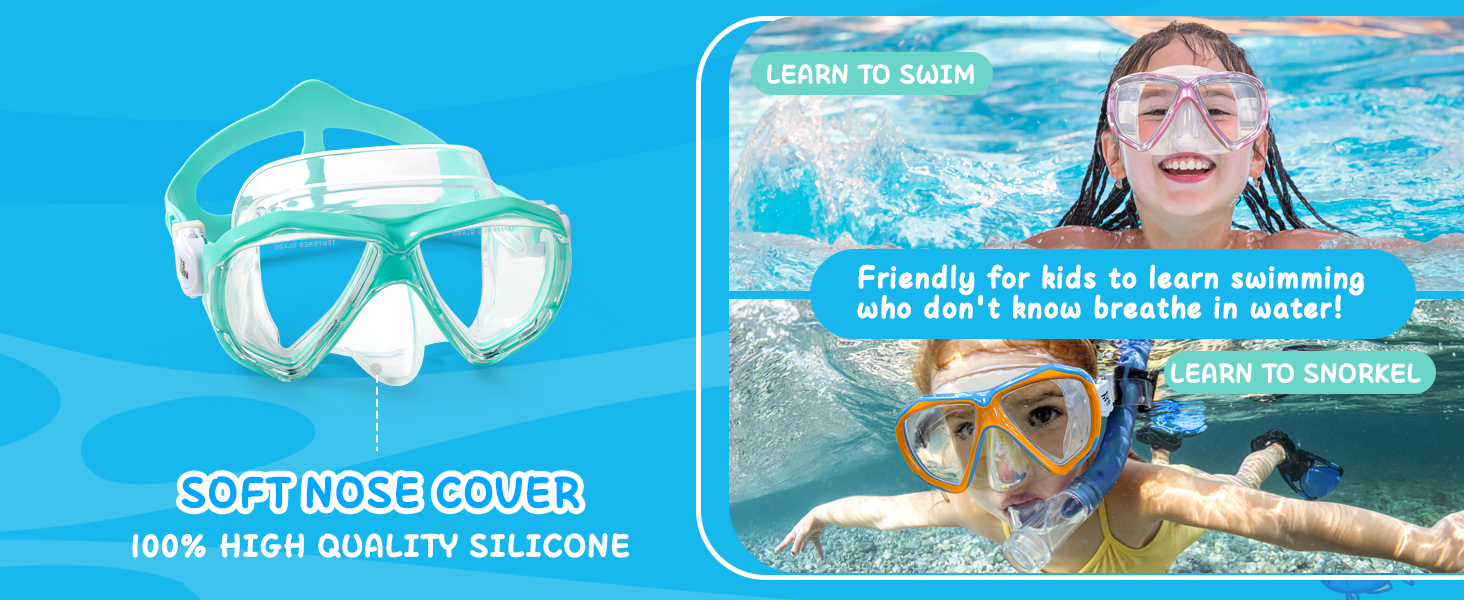 Kids Swim Goggles Snorkel Diving Mask Anti-Fog swim mask goggles with noes cover for kids(5-15)