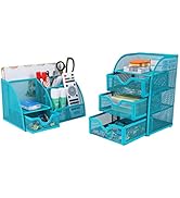 PAG Office Supplies Mesh Desk Organizer Set Accessories Storage Caddy Pen Holder for Desk, Blue