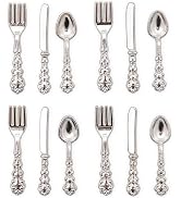 1Set Silver 1/12 Miniature Silverware Knife Fork Spoon Dollhouse Decoration Accessories, Accessor...