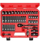 EACELIY 46pcs 3/8" Socket Set, Drive Impact Socket Set, SAE/Metric, Deep &amp; Shallow, Cr-V Steel, 6...