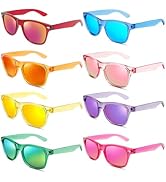 Pibupibu 8 Pack Neon Colors Mirrored Lens Sunglasses Bulk Party Favor Supplies Unisex Glasses Set