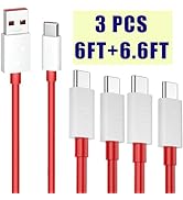 3-Pcs 6.6FT+6FT OnePlus Charging Cable Warp Charge 65W for OnePlus 11 10 Pro 10T 9 9RT 9R 8T Nord...