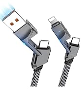 4 in 1 USB C Cable for Lightning, 60W Fast Charging, Flat Braided, Dual Type C Cord, Multi Charge...