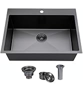 SHACO 33x22 Black Drop In Kitchen Sink, 33 Inch Large Top Mount Gunmetal Black Farmhouse Sink, Si...