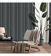 Shackcom Wood Slat Wallpaper Peel and Stick, 17.5" x 393.7" Black Self-Adhesive Wood Grain Contac...