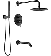 Lava Odoro Modern 3-Setting Round Rain Bathtub and Shower Faucet Set, Black Rainfall Shower Head ...