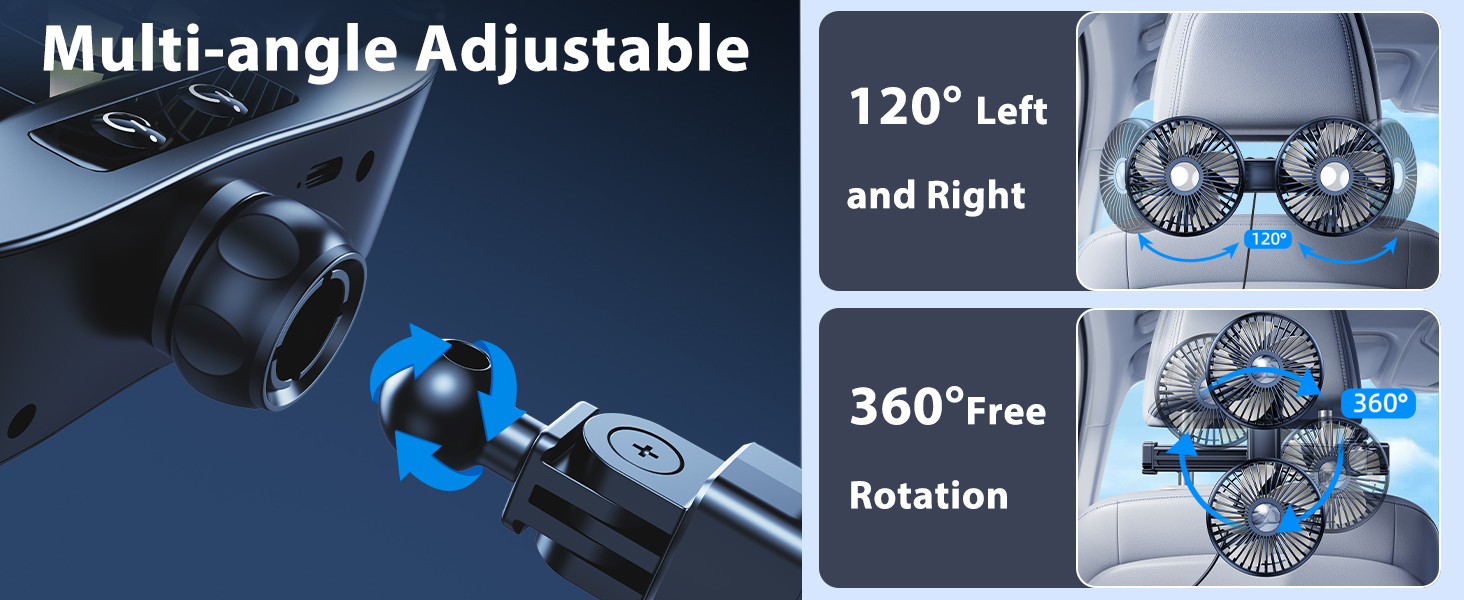 Nauttxon 360°Rotatable Car Seat Fan for Baby Rear Facing with Retractable Long Arm