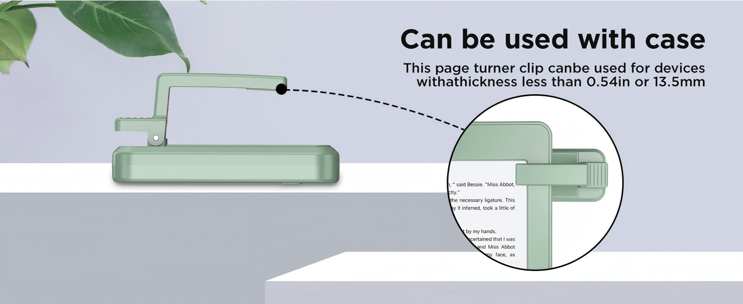 Technical diagram showing a green device component with connecting parts and a detailed circular inset demonstrating how it can be used with a case.