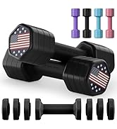 Zempox Adjustable Dumbbell Set of 2, 4 in 1 Hand Weights for Women at Home, 5 lb Weights Dumbbell...