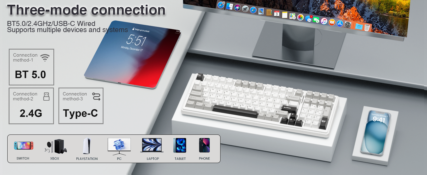 wireless BT5.0 mechanical keyboard custom hot swappable mechanical keyboard gaming 96% keyboard
