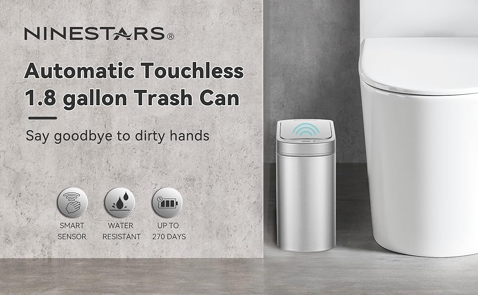 NINESTARS MOTION SENSOR BATHROOM TRASH CAN 1.8 GALLON
