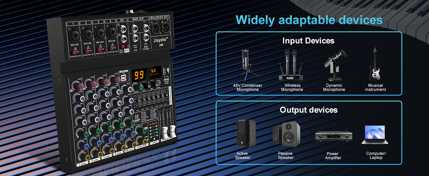 6 channels audio mixer
