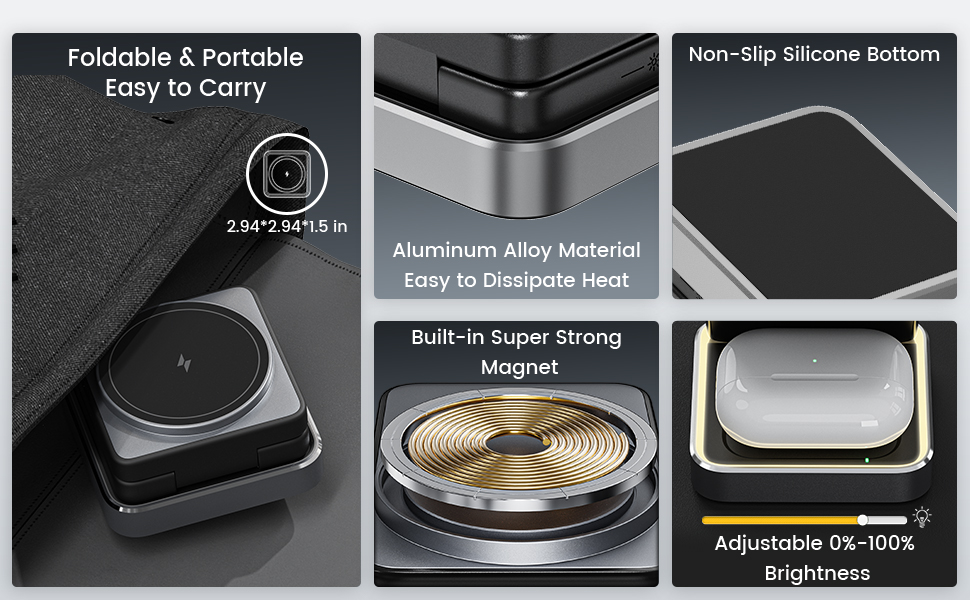 3-in-1 Wireless Charger for iPhone,15W Fast Wireless Charging Station for Magsafe Charger