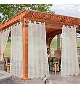 HolidayIdeas Beige Outdoor Sheer Curtains for Patio Waterproof, 4 Panels - 54 x 84 Inch - Light F...