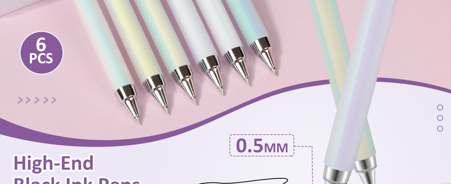 6PCS Black Fine Point Smooth Writing Pens, Retractable with Silicone Grip