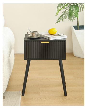 AWASEN Black Fluted Nightstand