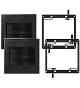 VCELINK 2 Gang Brush Wall Plate (Black, 2 Pack), Cable Pass Through Wire Hider for Cable Manageme...