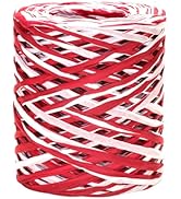 G2PLUS Christmas Raffia Ribbon, 525 Feet Colored Raffia Paper Ribbon, Matte White Red Packing Pap...