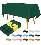 Hereisa Dark Green 6 Pack Plastic Table Cloth 54" x 108", Disposable Tablecloths Rectangle Table ...