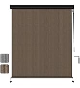 Shade&amp;Beyond Outdoor Roller Shades 8' W x 8' H Cordless Roll Up Blinds with Valance, Exterior Sha...