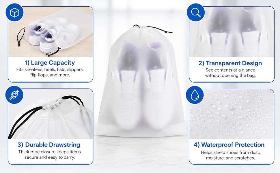 large capacity,transparent design,durable drawstring ,waterproof protection
