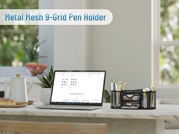 Elegance in Organization,Black Metal Mesh 9 Grid Pen Holder