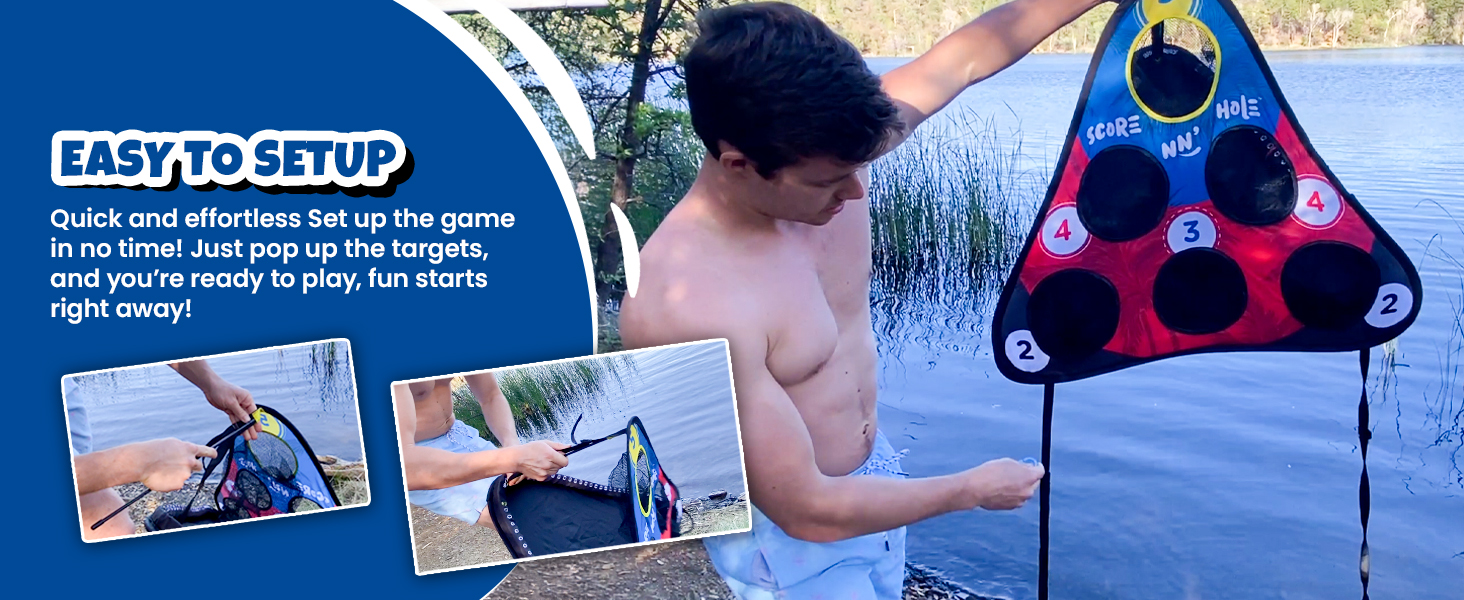 Setting up skipping toss game target board