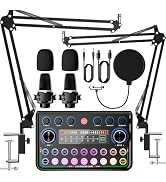 SINWE Podcast Equipment Bundle for 2,Audio Interface with Podcast Microphone for Smartphone &amp; PC,...