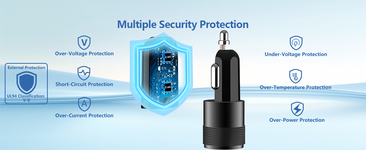 MFi Certified 4.8A USB Smart Power Cigarette Lighter USB Charger iPhone Car Charger Fast Charging