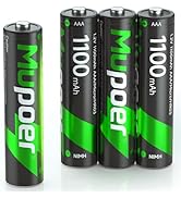 Mupoer Rechargeable AAA Batteries,4 Count Ni-MH AAA Rechargeable Battery,1100mAh High Capacity Tr...