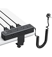 NTONPOWER Standing Desk Power Strip with 6ft Coiled Extension Cord, Desk Clamp Power Strip with 9...