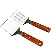 KLAQQED 2 PCS Metal Spatula for Cast Iron Skillet, Stainless Steel Grill Spatula Slotted Spatula ...