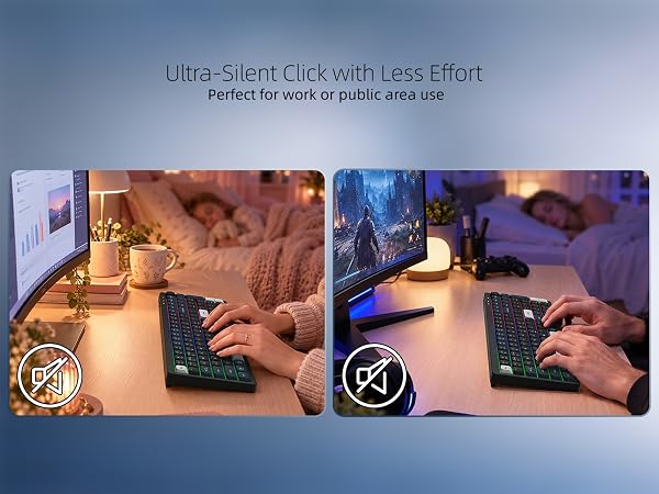 Wireless Low Profile Keyboard Membrane Quiet Keyboard with Number Pad