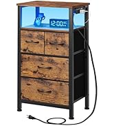 Furnulem 4 Drawer Night Stand with Charging Station, Small Dresser with Led Light, 33 Inch Bedsid...